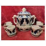 German soup tureen/ Punch bowl w/6 mugs.