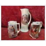 Roseville Pottery tankard & 6 mugs. Creamware.