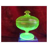 Vaseline glass Fenton covered dish.