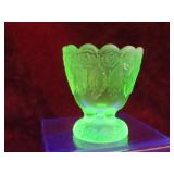 Vaseline glass garland of roses toothpick holder.
