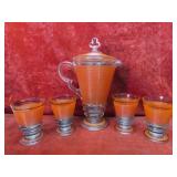 Art Deco glass pitcher w/4 cups.