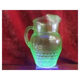 Vintage vaseline glass Block optic pitcher.