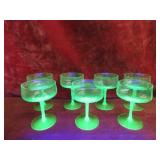 (7)Vaseline glass stemmed wine glasses.