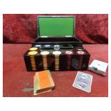 Cased clay poker chip set rack & box.