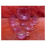 Vintage cranberry glass punch bowl 12 glasses