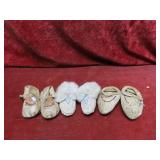 (3)pairs Vintage Baby leather Moccasins, shoes.