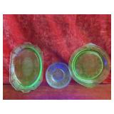 (3)Vintage vaseline glass Serving tray/plates.