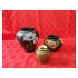 Tiffen glass vases, stoneware crock.