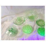 Green depression glass lot. Vaseline glass