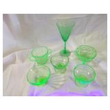 Green depression glass lot. Vaseline glass