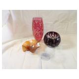 Bohemian cut to clear glass, carnival glass