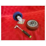 5' swivel caster, colson wheel, ratchet.