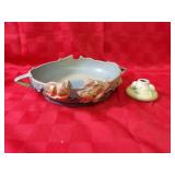 Roseville pottery bowl & candle holder.