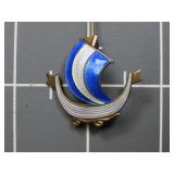 Sterling Silver Enameled Norway ship pin.