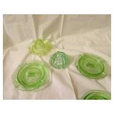 Green depression glass lot. Vaseline glass