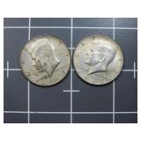 (2)1967 40% silver Kennedy half dollar US coin.