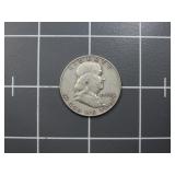 1950D 90% silver Franklin half dollar US coin.