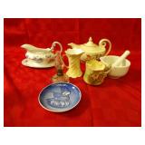 Mortar & pestle, Hall teapot, Gravy boat.