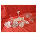 Glass cake plate, wagner cornbread pan, baskets