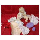 Vintage baby doll & clothes, accessories.