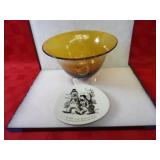 Art glass bowl, Denmark hanging plate.