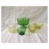 Depression glass yellow & green.