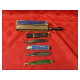 Vintage Straight razors, honing strap.