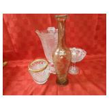 Glass ice bucket, crystal vase, bottle, compote