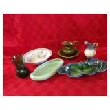 Hull pottery, green glass, Haeger pottery.