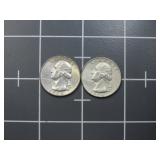 (2)1964 90% silver Washington quarter US Coin