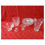 Clear crystal vases, bowls.