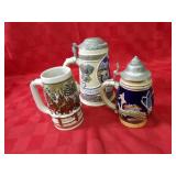 (3)Beer steins. Harley Davidson, Budweiser.