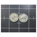 (2)1964 90% silver Washington quarter US Coin