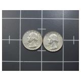 (2)1964 90% silver Washington quarter US Coin