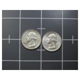 (2)1964 90% silver Washington quarter US Coin