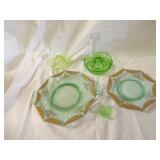 Green depression glass lot. Vaseline glass