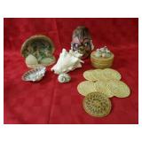 Coconut head, shells, coaster set.