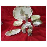 Christmas platter, hall mixing bowl, porcelain vas