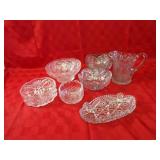 Assorted Clear crystal, pitcher, bowls.
