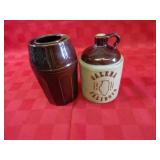 Peoria pottery canister, Galena stoneware jug.