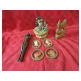 Carved wood nutcracker, chickens,anri wood