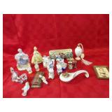Salt & Pepper shakers, figures, table lighter.