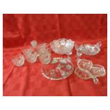 Clear glass serving dishes.