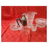 Crystal bowls, vase, carafe.