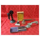 Antique candlestick telephone, crumb sweeper