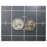 (2)1941,50 90% silver Washington quarter US Coin