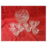 Vintage glass punch bowl set.