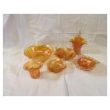 Marigold carnival glass lot.