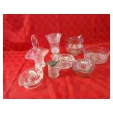 Assorted Clear crystal, pitcher, bowls.