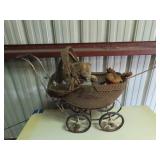 Antique wicker baby buggy.